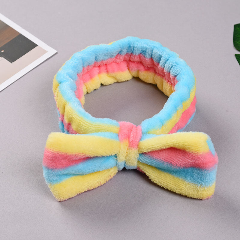 Fleece Striped Headband with Bow for Makeup and Skincare