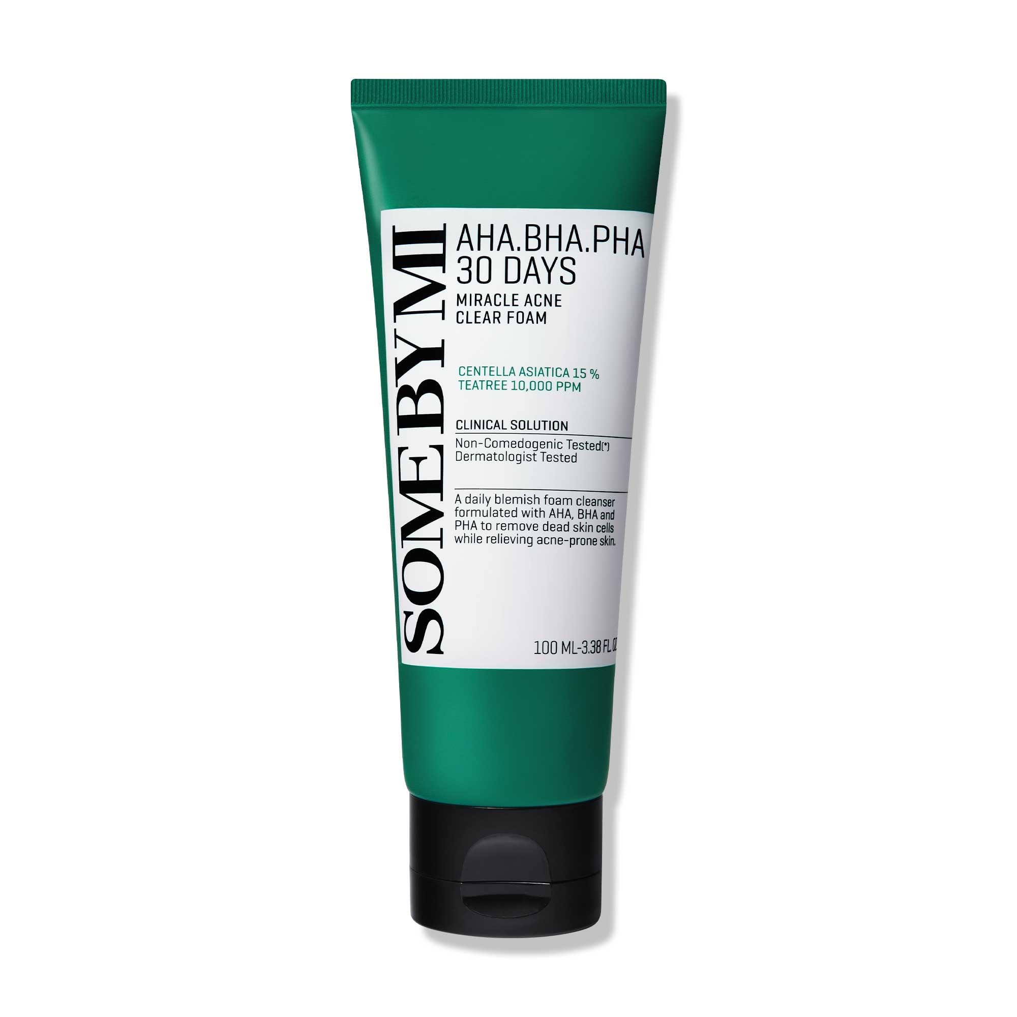 SOME BY MI AHA BHA PHA 30 Days Miracle Acne Clear Foam - 3.38Oz 100ml - Made from Tea Tree Leaf for Acne Prone Skin - Daily Acne Face Wash for Removing Sebum and Dead Cells - Korean Skin Care