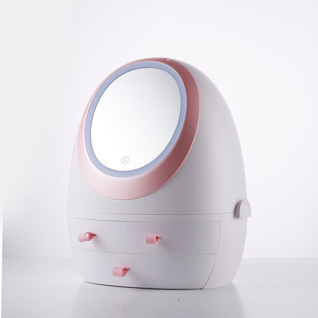 Desktop Makeup Box with LED Mirror and Skincare Holder
