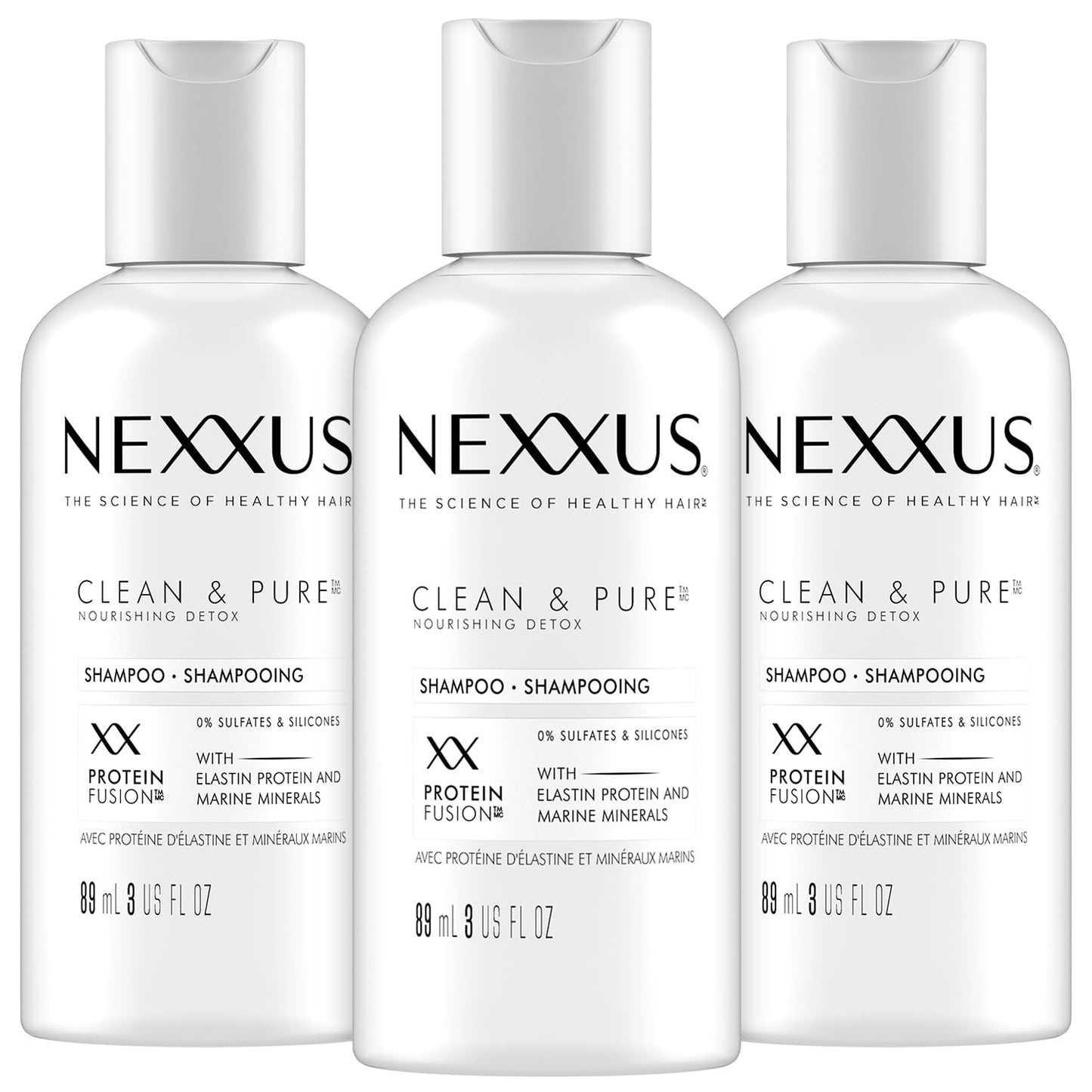 Nexxus Shampoo Clean & Pure Travel-Size 3-Pack – Hair Products with Elastin Protein and Marine Minerals Paraben Dye and Sulfate-Free 3 Oz Ea