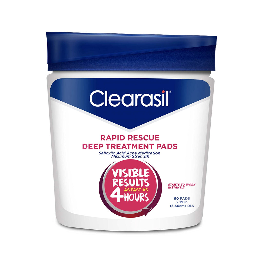 Clearasil Rapid Rescue Deep Treatment Acne Face Pads Maximum Strenght with 2% Salicylic Acid Acne Treatment Medicine 90 Count