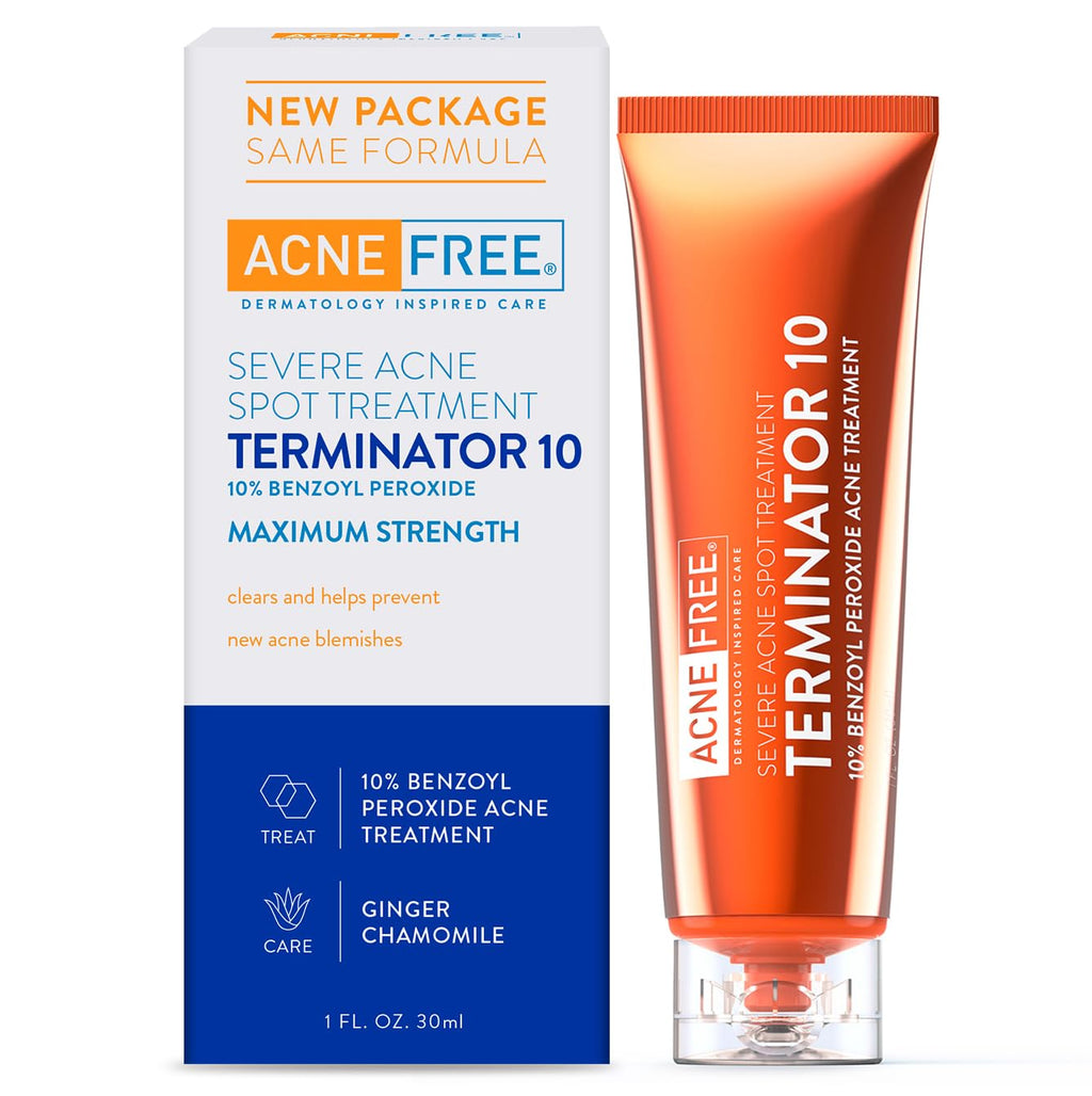 AcneFree Terminator 10 Acne Spot Treatment with Benzoyl Peroxide 10% Maximum Strength Acne Cream Treatment 1 Ounce - Pack Of 1