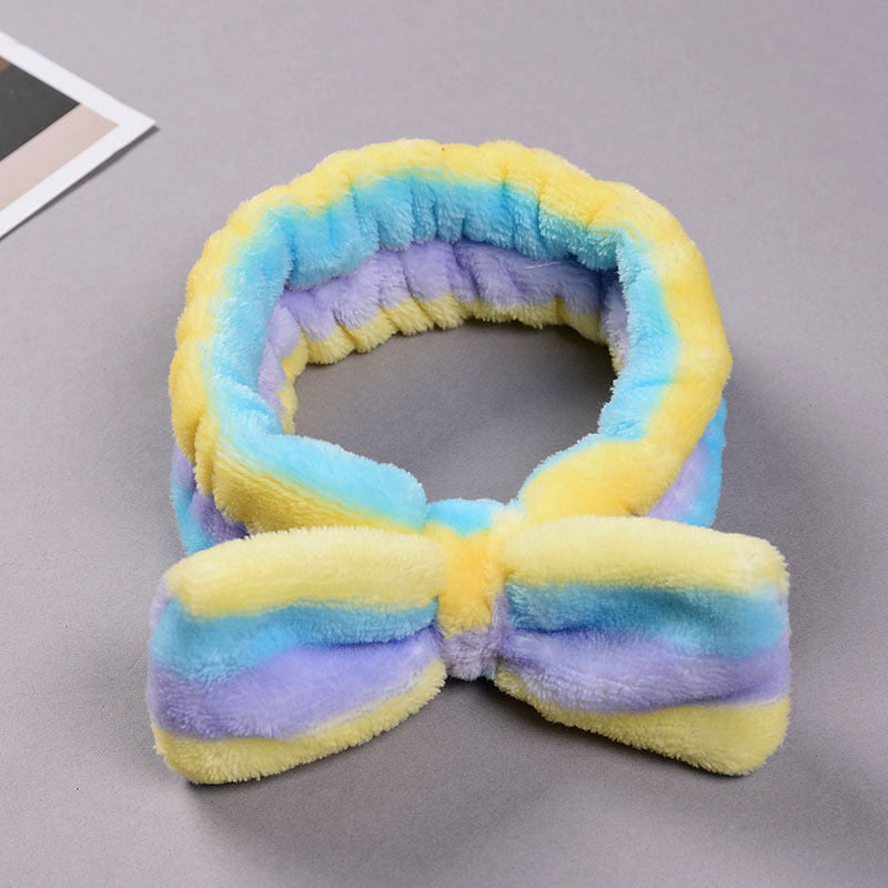 Fleece Striped Headband with Bow for Makeup and Skincare